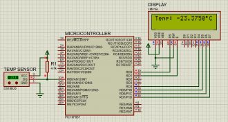 DS18B20 temperature sensor with LCD schematic