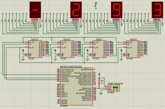 DS18B20 temperature sensor with 74HC595 as LED driver schematic