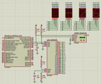 MAX6953 LED driver with dot-matrix display schematic