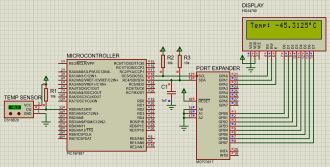 DS18B20 temperature sensor with MCP23017 serial LCD schematic