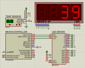 PIC16F628A with DHT11 temperature sensor and MAX7219 LED driver
